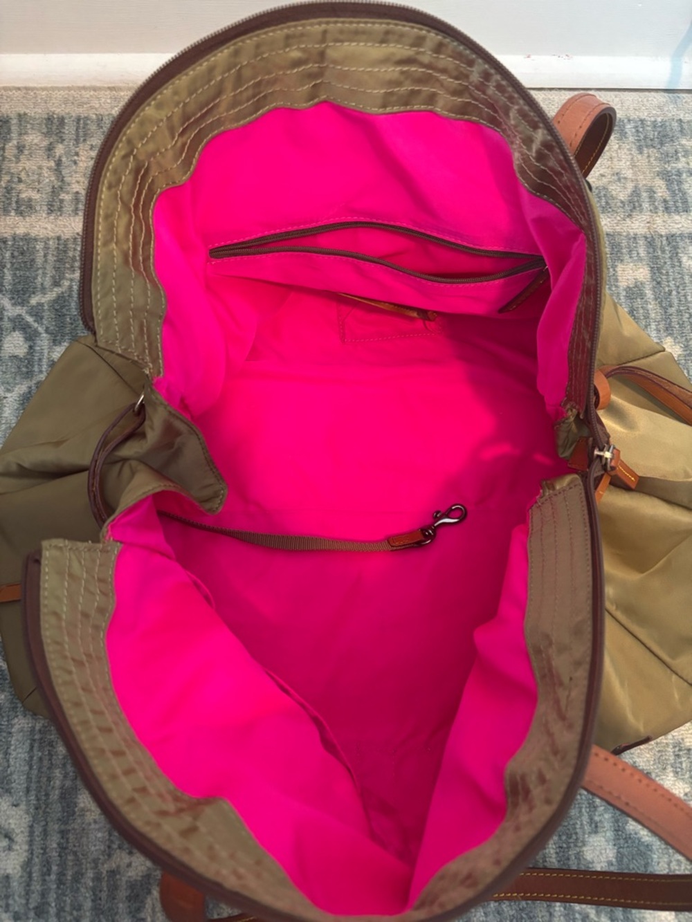 Dooney & Bourke Khaki Tote with Brown Leather Straps - Picture 2 of 4